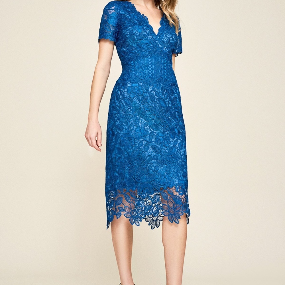 Tadashi Shoji Carter Floral Lace Dress Blue